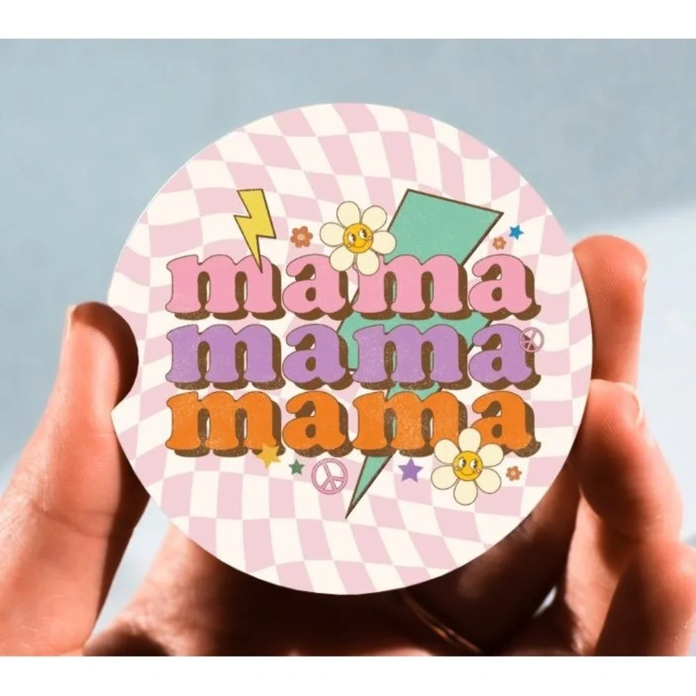 Set of 2 Car Coasters, Stacked Mama Car Coaster, Neoprene Car‎ Coaster